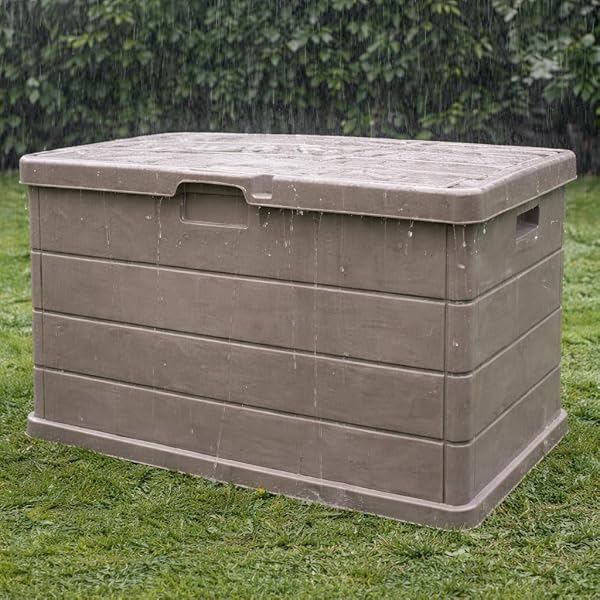 MA MAISON Baule Cassapanca Multiuso 170LT - Esterno, Interno, Apertura Superiore, Effetto Legno, Resina Taupe, Contenitore, Organizzatore, Stoccaggio - (Taupe 170lt) - 4