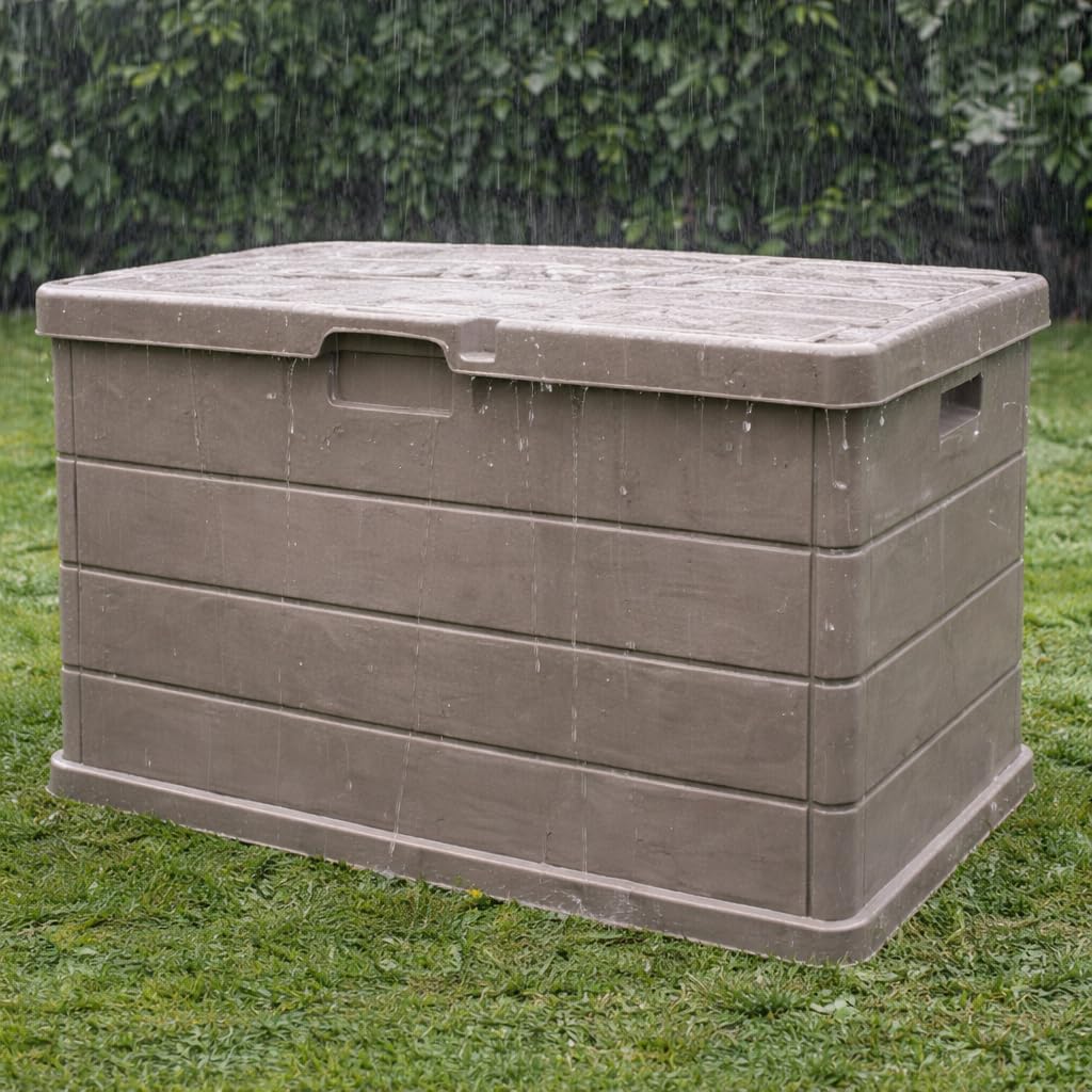 MA MAISON Baule Cassapanca Multiuso 170LT - Esterno, Interno, Apertura Superiore, Effetto Legno, Resina Taupe, Contenitore, Organizzatore, Stoccaggio - (Taupe 170lt) - 5