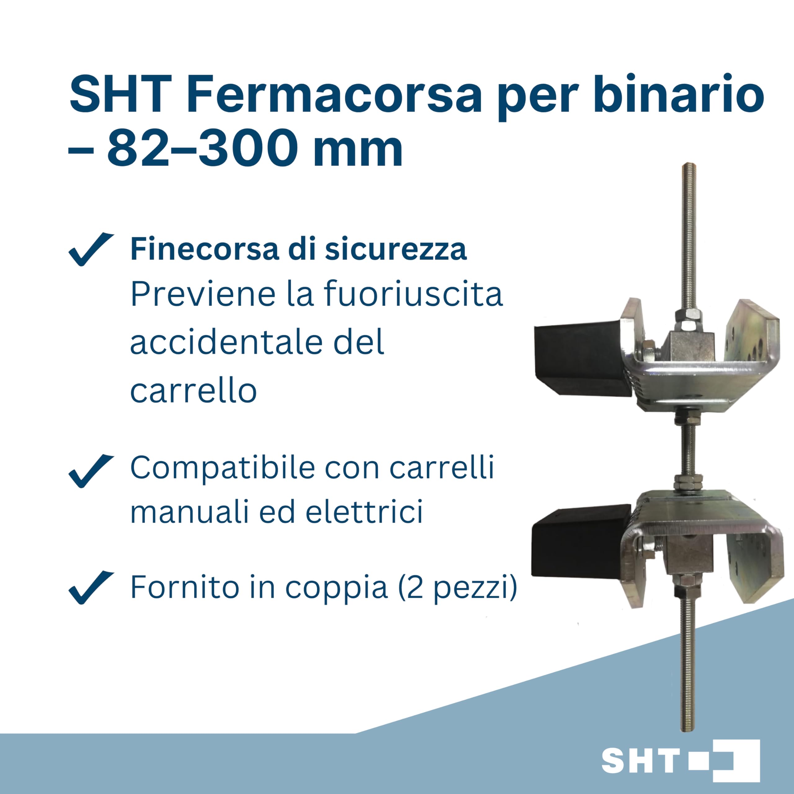 Set 2 tamponi carrello SHT – Paracolpi per rotaia da 82 a 300 mm – 2 pezzi