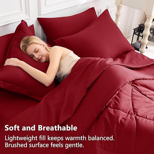 Miniatura 286 de CozyLux Juego de edredón de tamaño Queen, rojo burdeos, toda la ropa de cama en una sola bolsa, 7 piezas: edredón, fundas de almohada y de almohada