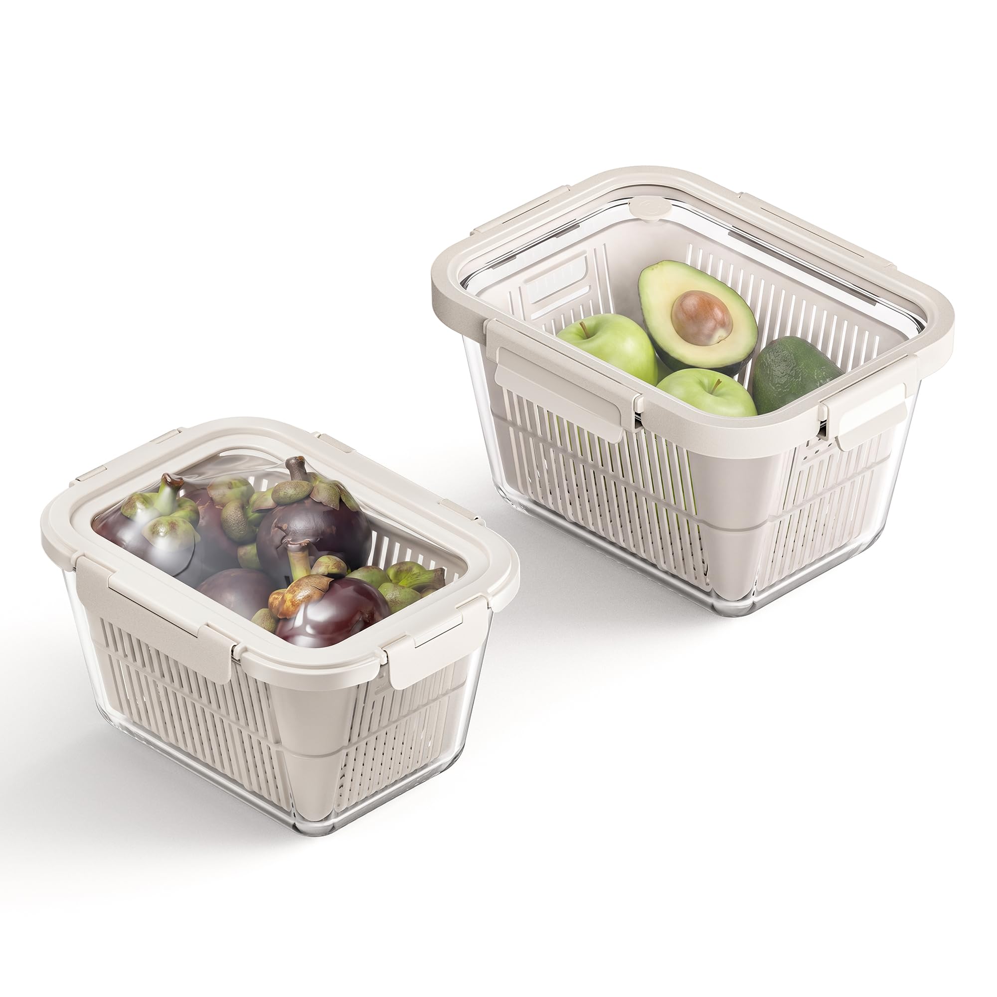 GENICOOK Glas Frischhaltdosen Vorratsdosen Set, Obst & Gemüse Aufbewahrung mit Deckel, luftdicht, Kühlschrank Organizer, BPA-frei,2,4L(Glasdeckel mit & Belüftung) &1,8L(Silikondeckeln) Glasbehälter