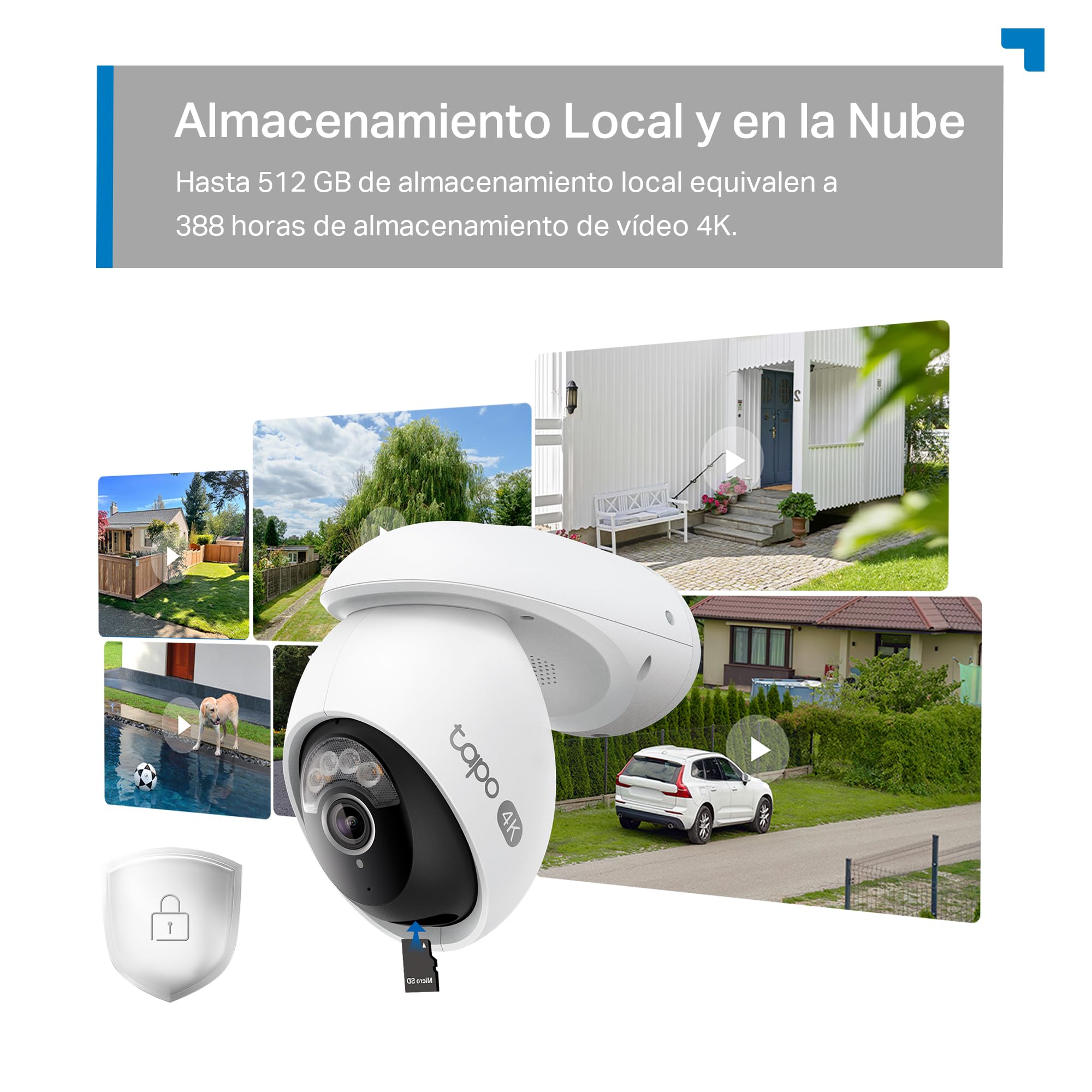 Tapo C560WS - Cámara de Vigilancia WiFi Exterior 360º, 4K 8MP, Detección IA | Detección Movimiento, Personas, Mascotas, Vehículos y más. Reconocimiento Facial. Visión Nocturna Color. Alarma Luz /Sonido.