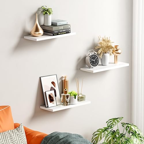 OUDIE Lot de 3 étagères flottantes blanches à fixer au mur, étagère, rangement à la maison, organisateur, étagère murale, utilisation pour salon, cuisine, chambre, bureau, couloir, etc. - 9