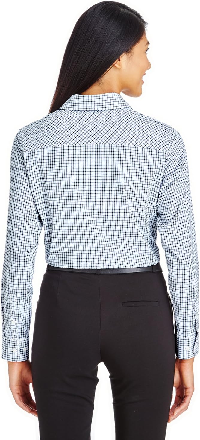 CrownLux Performance™ Ladies' Micro Windowpane Shirt XL NAVY/ WHITE