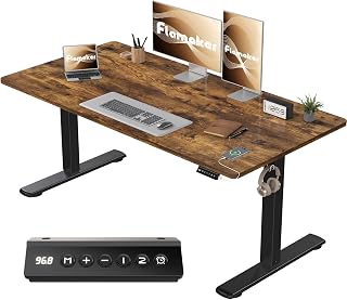 Flamaker Höhenverstellbarer Schreibtisch Ganze Tischplatte 140 x 60 cm, Schreibtisch Höhenverstellbar Elektrisch mit Memory Steuerung, Gaming Tisch mit Sitzende Erinnerung und USB-Aufladung (Braun)