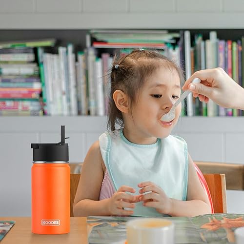 Miniatura 4 de koodee Botella de agua con pajita, acero inoxidable de 12 onzas, doble pared aislada al vacío, botella de agua deportiva de metal sin BPA (amarillo