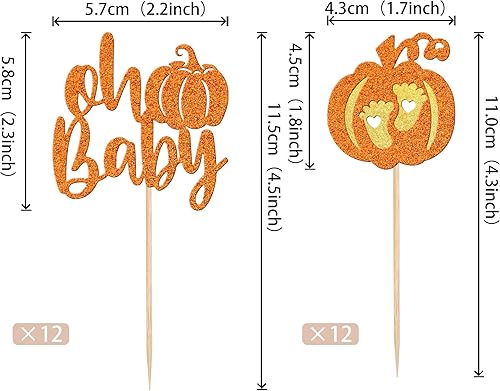 Miniatura 182 de 24 piezas de calabaza Oh Baby Cupcake Toppers Glitter Heart Feet Baby Shower Cupcake Picks para otoño, Acción de Gracias, tema de otoño, baby