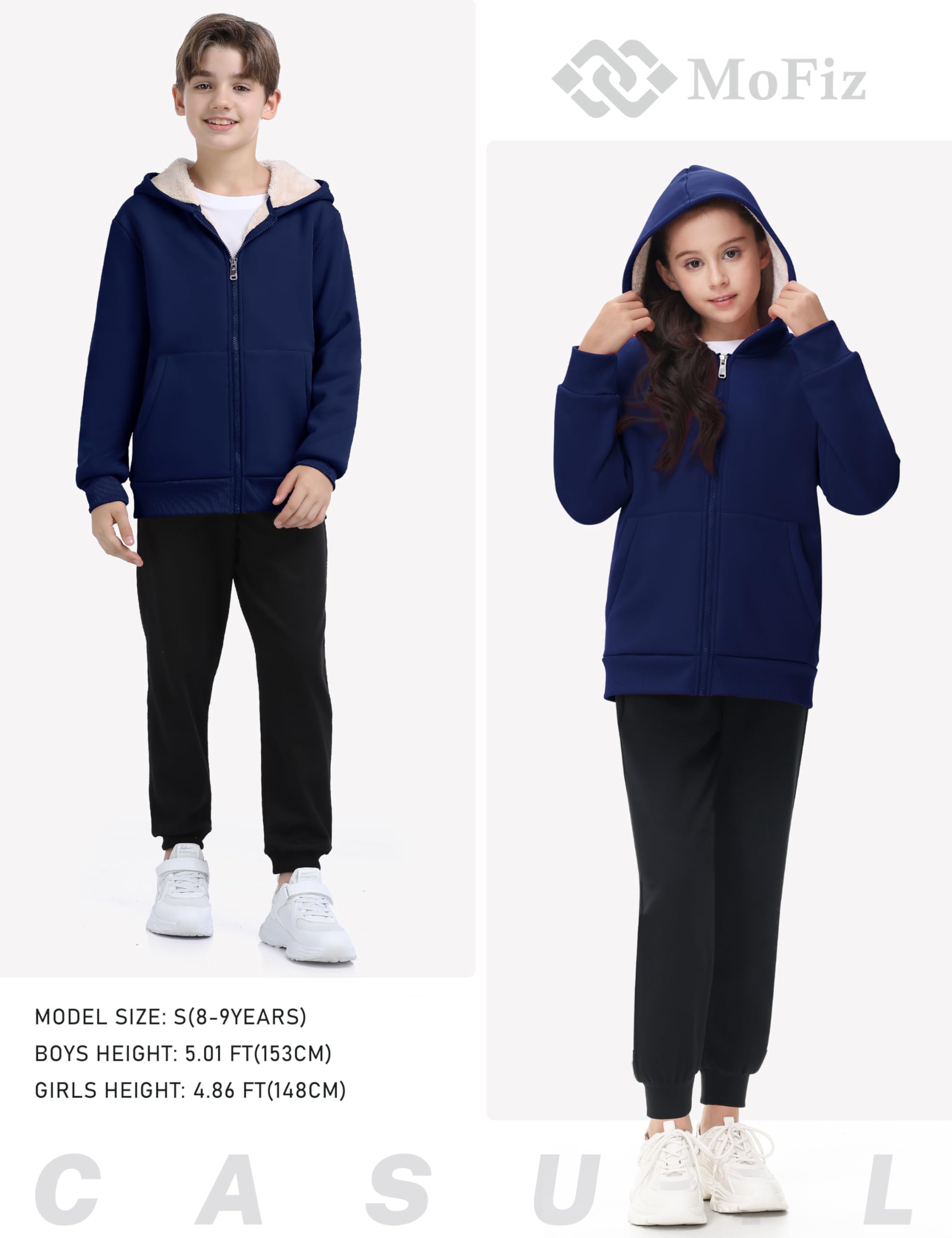 MoFiz Sudadera con Capucha Niños Invierno Chaqueta de Forro Polar Cálido Abrigo de Manga Larga con Cremallera y Bolsillos