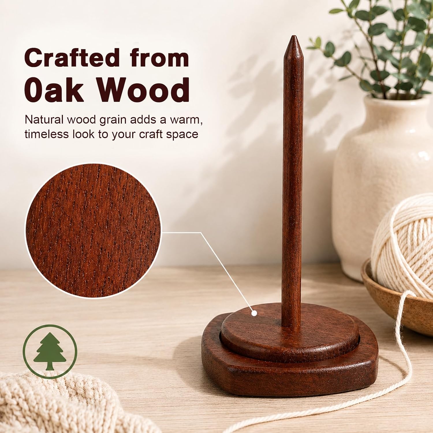 LACRTOPE Yarn Holder for Crocheting & Knitting, Crochet Gifts, Oak Wood