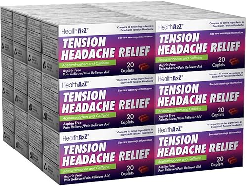 HealthA2Z Alivio del dolor de cabeza por tensión, sin aspirina, comparado con el ingrediente activo de Excedrin, 24 paquetes de 20 cápsulas (480