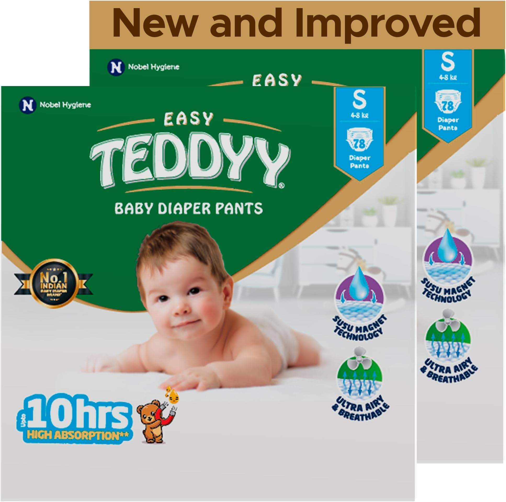 TEDDYY Baby Easy Small Diaper Pants 156 Count (Pack of 2), 4-8 kgs, 10 hrs Leak Protection, Anti - Bacterial