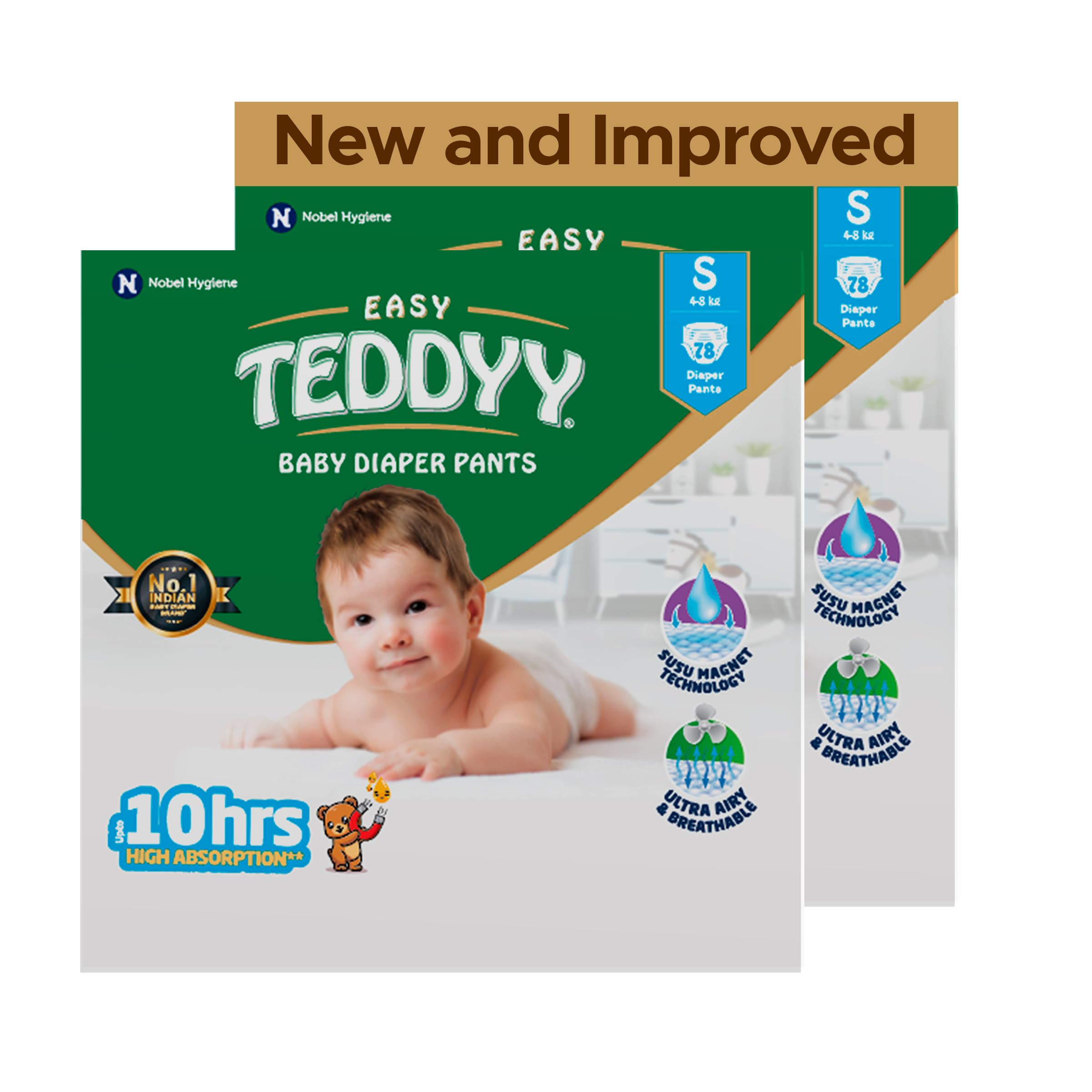 TEDDYY Baby Easy Small Diaper Pants 156 Count (Pack of 2), 4-8 kgs, 10 hrs Leak Protection, Anti - Bacterial
