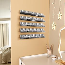 Wall-Mounted Nail Polish Organizer Rack - 15-Inch Black Mirror Finish Nail Polish Shelf, Makeup & Beauty Essentials Storage - Multi-Purpose Display Holder for Small Space, Vanity Bathroom, 6 Pack