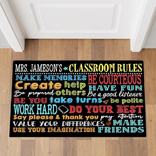 Miniatura 7 de Tapete personalizado con reglas del aula, tapete negro personalizado para puerta de entrada con nombre impreso en tapete de bienvenida duradero,