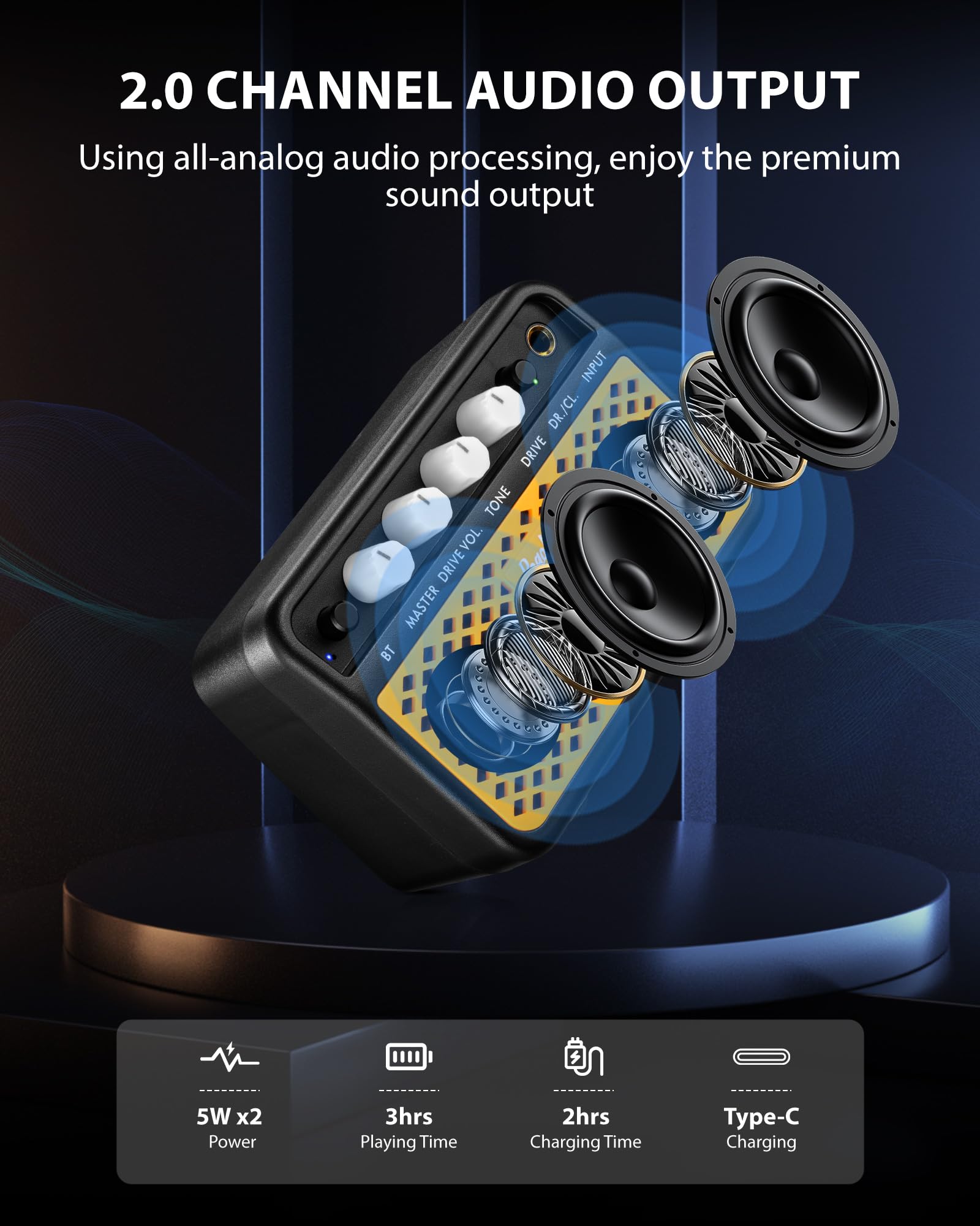 POGOLAB 5W Mini Amplificateur de Guitare Électrique, Bluetooth Sans Fil Avec Prise Casque, Canal CLEAN/OVERDRIVE, Combo Rechargeable Pour Acoustique, Orange