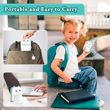 Mini Sticker Printer, Portable Thermal Printer with 7 Rolls Paper, Bluetooth Inkless Smart Printer Compatible with iOS & Android, Free Cut Small Pocket Printer for Notes, Pictures, Label, Memo (Blue)