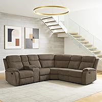 ComfortLuxuryandElegance Corduroy L-Shaped Recliner Sectional Sofa, 5-Seat Manual Reclining Couch with Storage Console & Cup Holders for Small Spaces (Brown)