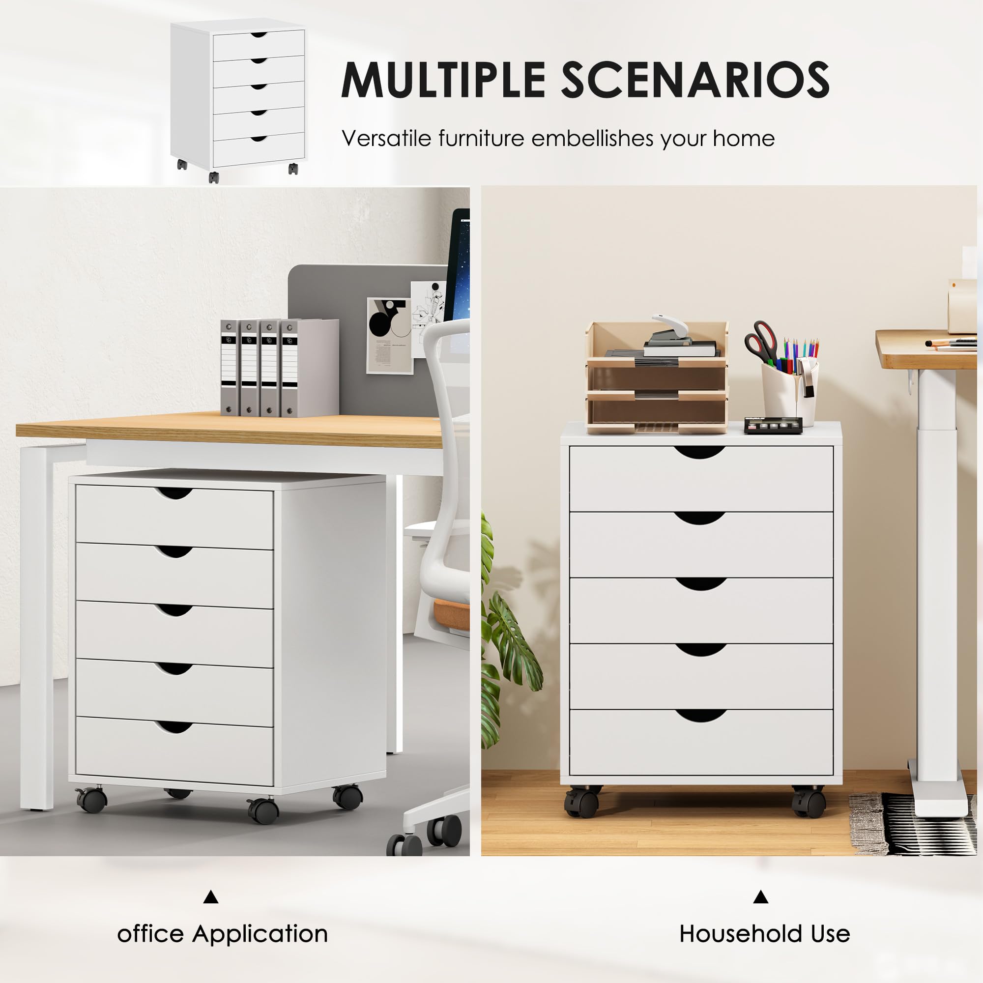 SogesHome Armario archivador con ruedas de madera con cajones para A4, formato carta legal, para oficina y hogar