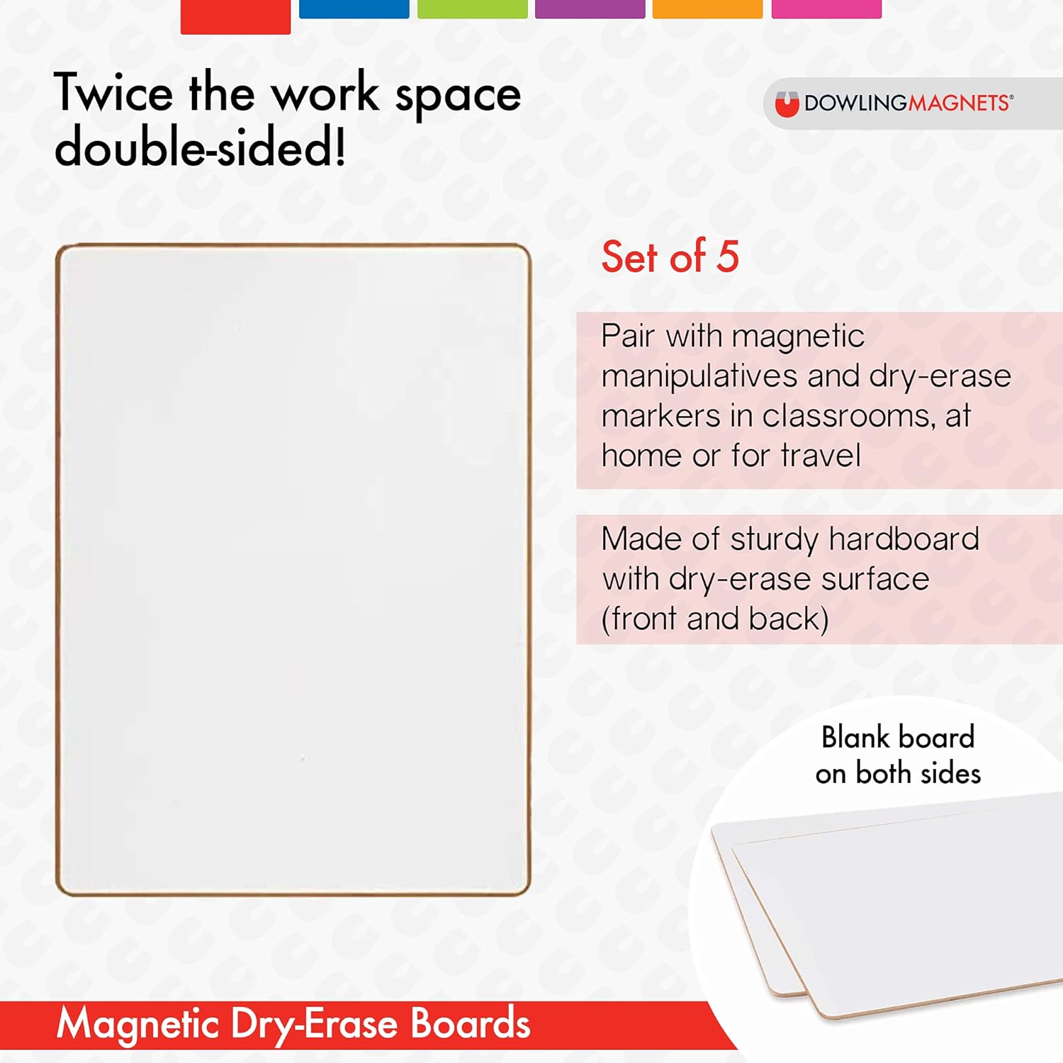 Double-Sided Magnetic Dry-Erase Board Blank/Blank, 12"L x 8.75"W Each, Set of 5. Magnetic Board for Kids/Small White Board/Small White Board Dry Erase/Mini Whiteboard/Magnetic Whiteboard. Item 735207