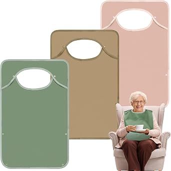 Adult Bibs for Men-3 Pcs Washable Clothing Protector with Crumb Catcher, Reusable Waterproof Feeding Bibs for Seniors