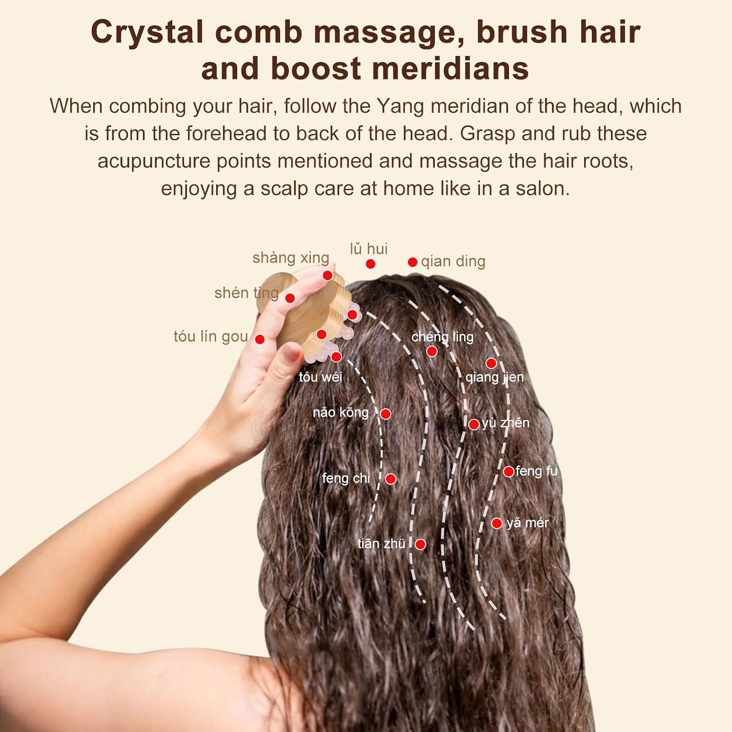 ideayard Scalp Massager,Head Scalp Comb,Rose Quartz Tooth-Wooden Comb for Head Stress Relax Massage Tool for Hair Growth Relieve Headaches image 2
