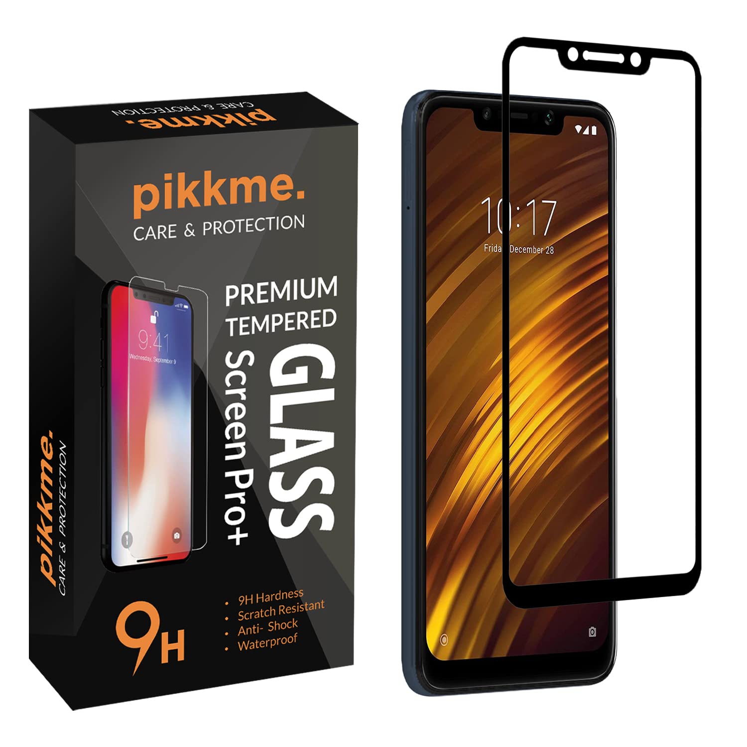 Pikkme Tempered Glass Screen Protector for Mi Poco F1 Edge to Edge Coverage with Easy Installation kit Black