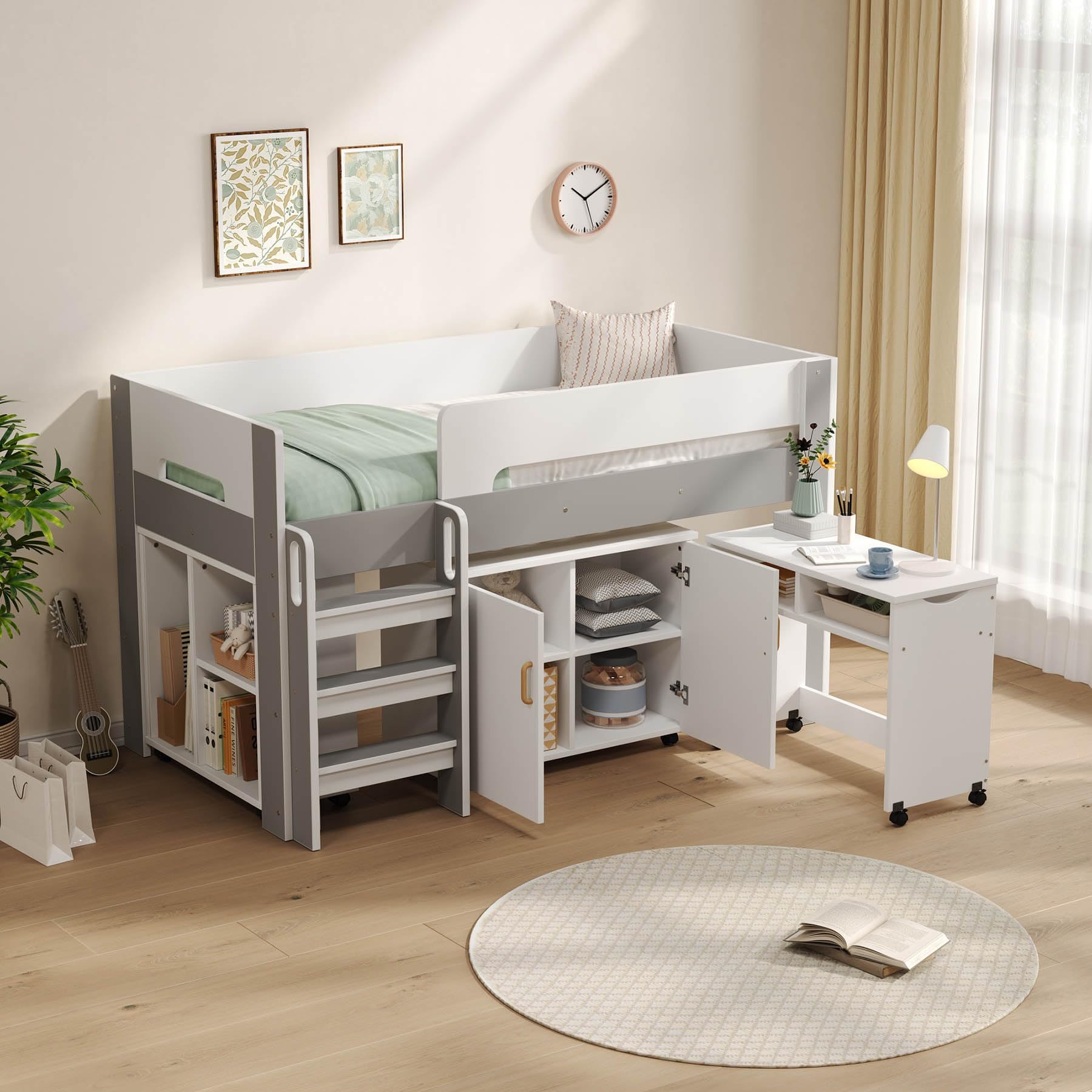 Amazon｜システムベッド ロフトベッド 階段付き シングル 木製 高さ