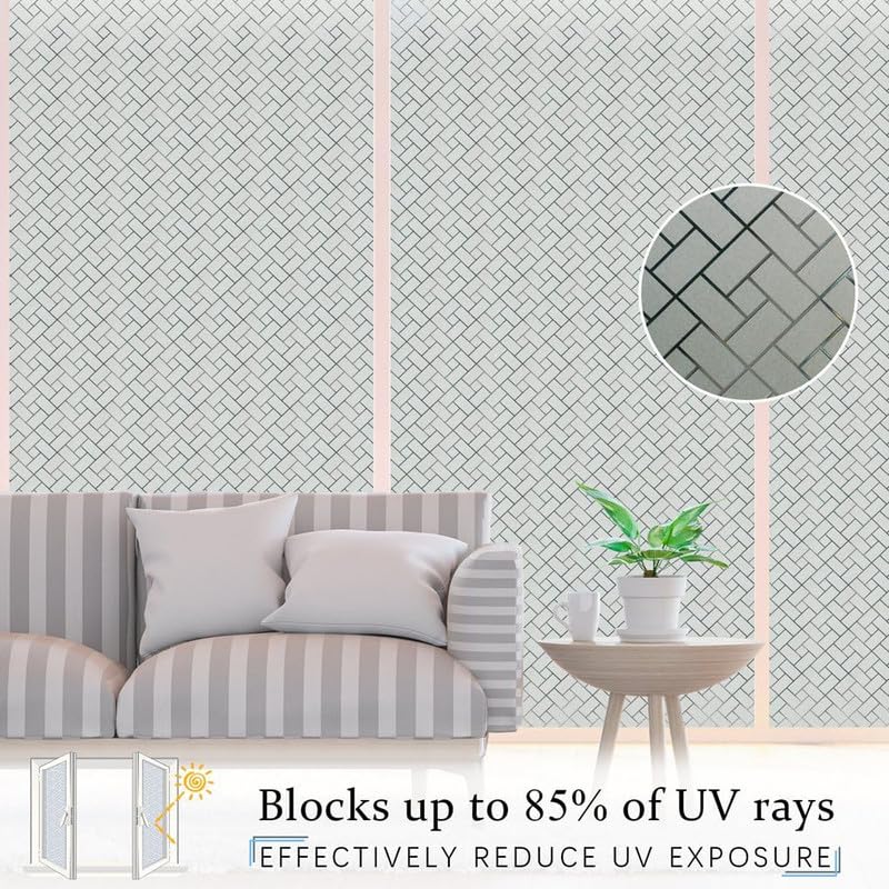 Image of Window Glass Film for Privacy, Self Adhesive Window Sticker, Sticker Frosted Glass Film for Windows, bathrooms, Office Cabins, Living Rooms - Cross Brick | 16 X 72 Inchs