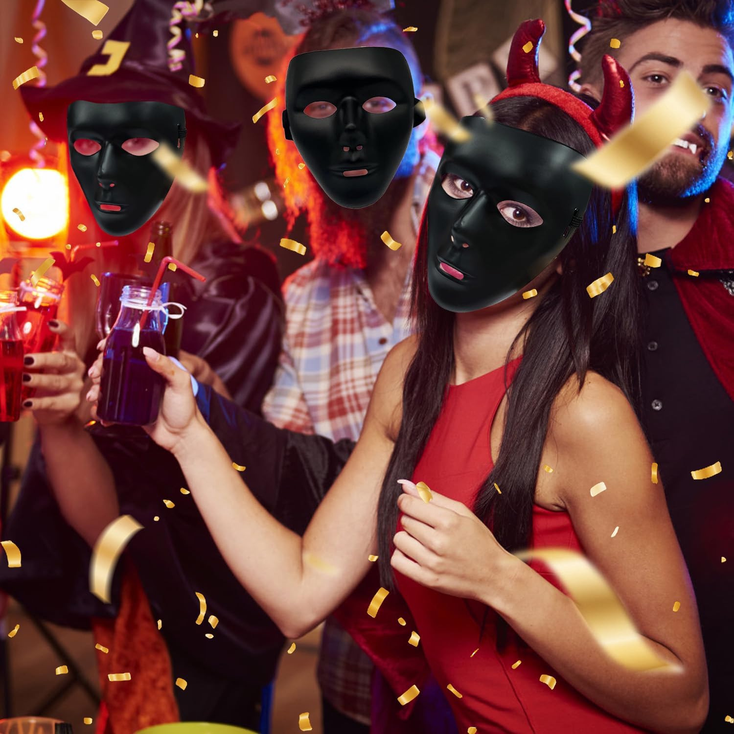 6 Pcs Halloween Fancy Dress Masks for Adults,Black Masks Costume,Cosplay Costume Makeup for Halloween,Costume Parties & Family Gatherings