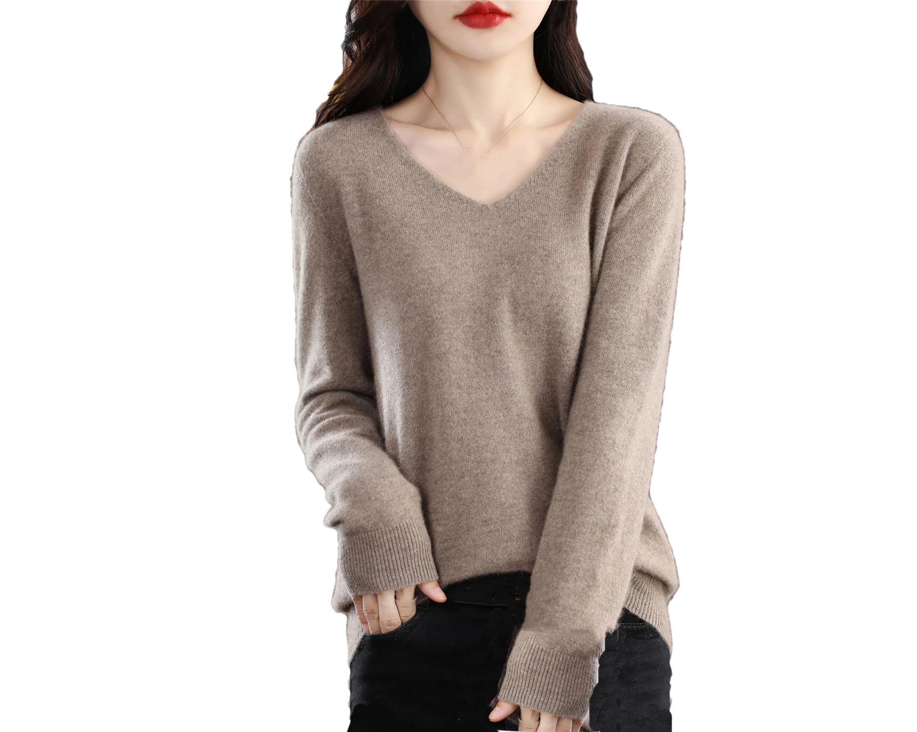 Maglione da donna in lana con scollo a V autunno inverno pullover caldo di base a maniche lunghe in maglia morbida maglione