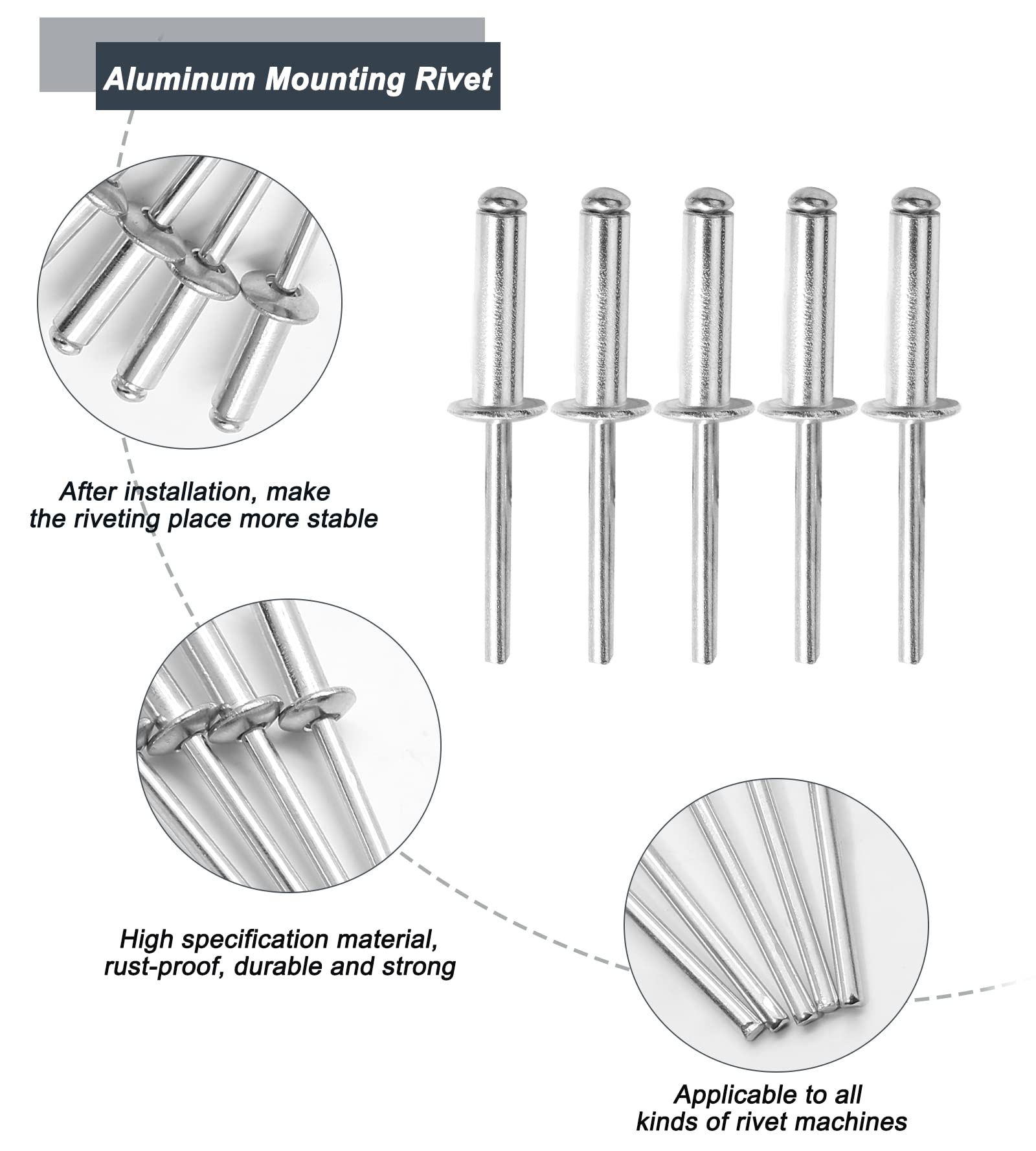 HARSKIYER 1/8" X 1/2" Black Aluminum Pop Rivets - 60 Pcs Kit For Boat, Kayak, Metal, & DIY - View #4