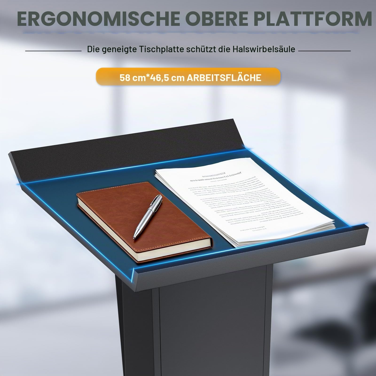 Metall Podium mit großem Aufbewahrungsschrank, Rednerpult mit 360°-Drehrollen, Kirche Kanzel mit Verdickt Breiter Leseplattform, Stabilität Podium Ständer for Kirche,Klassenzimmer(58x46.5x114cm)