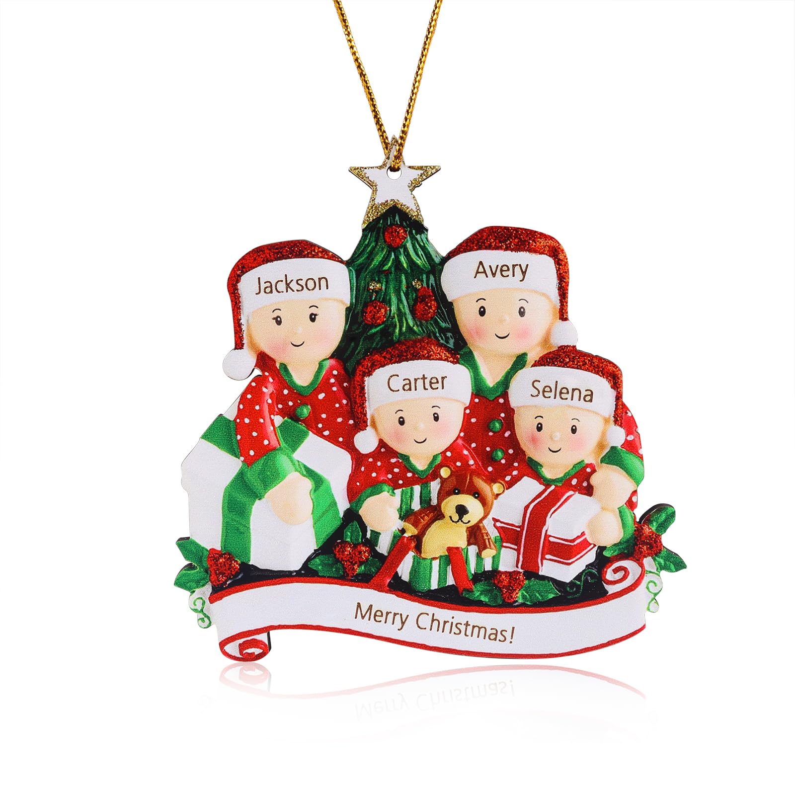 Wamantic Personalised Christmas Decorations, Custom Christmas Ornaments Family of 2-8 Name, Personalised Christmas Tree Ornament Decorations Creative Xmas Ornaments Home Decorations (4-Names, Color-1)