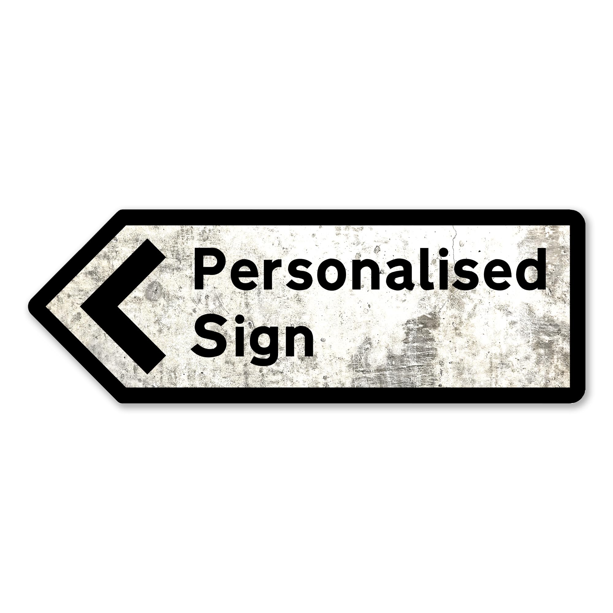 Generic Personalised UK Road Direction Arrow | Medium (29x10cm) - Pointing Left, Black - Worn Look, Vintage Style, Aluminium Wall Sign