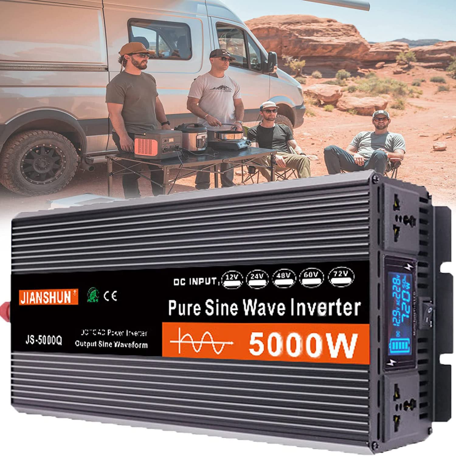 Inversor de Onda sinusoidal Pura 5000w 6000w con Enchufe Universal, convertidor de Voltaje para Autocaravana 12v/24v/48v/60v a CA 110v/230v, para automóviles, caravanas, Camping,50