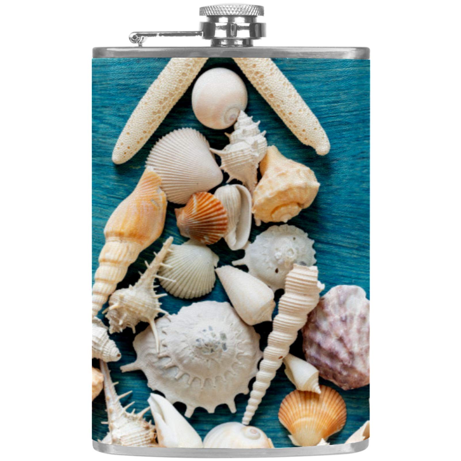 Flasque à whisky coquillages et étoile de mer pour le camping