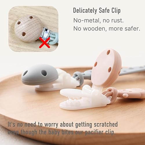 Miniatura 3 de Clips para chupete para bebés niños y niñas, correa de silicona de una pieza, paquete de 4 clips Binky Paci, diseño de arco iris animal, ligero,