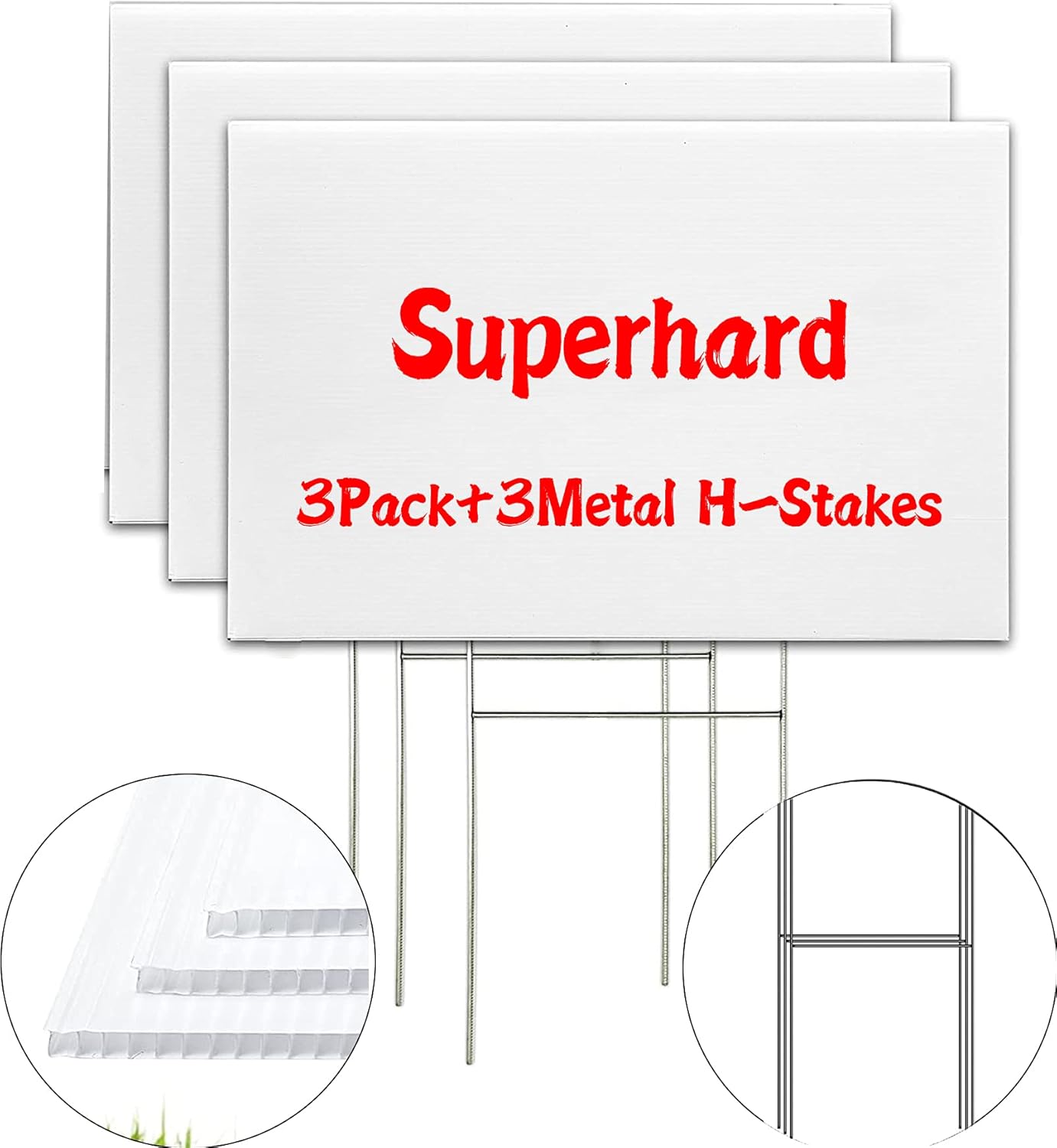 WENWELL Blank Yard Signs with H Metal Stakes 17x12 in,Real Estate Garage sale Signs Double Sided,Corrugated Plastic Lawn Sign for Birthday,DIY Custom Outdoor Sign for House,Road,Outside,3 Packs : Patio, Lawn & Garden