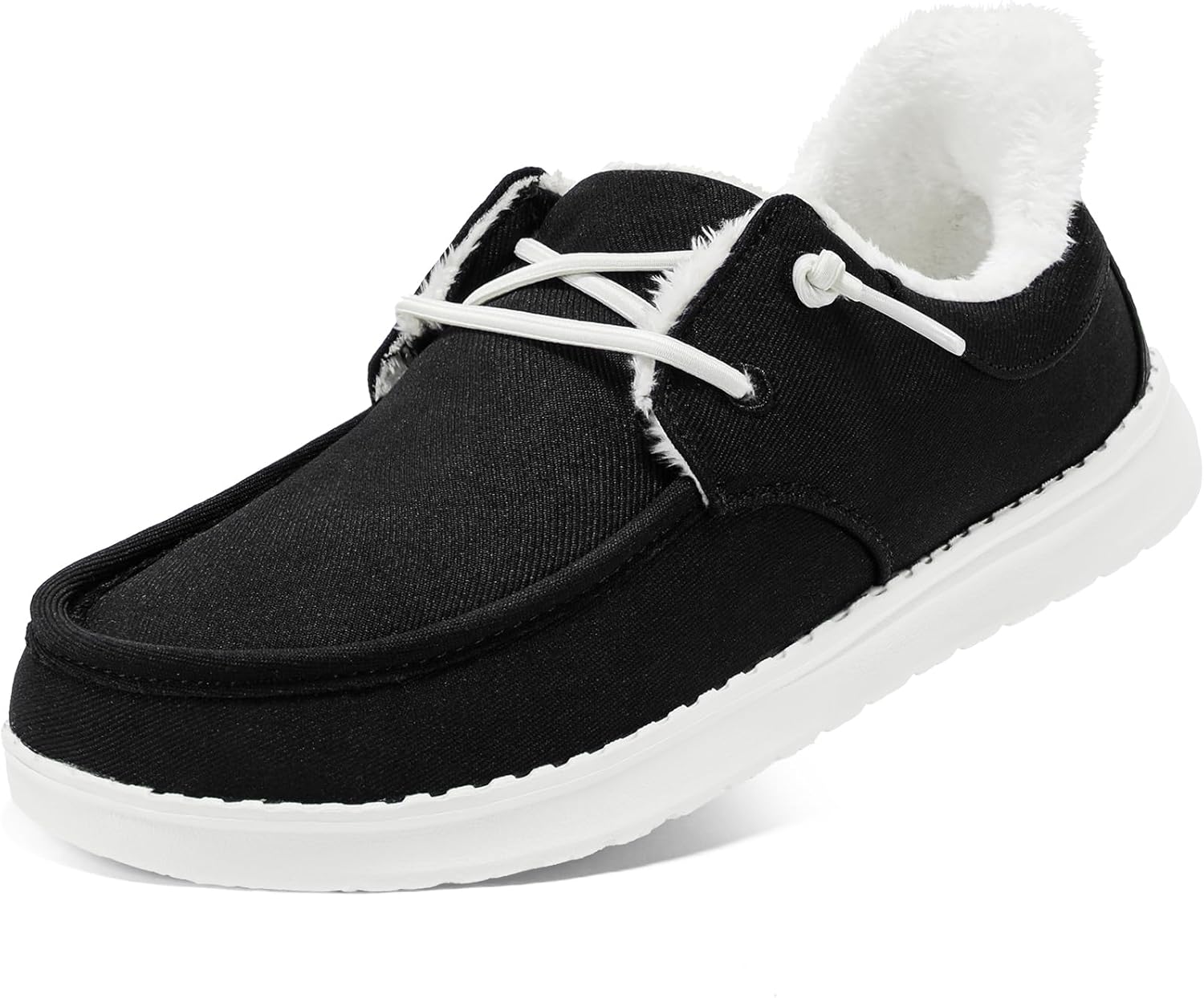 STQ Slip On Shoes Women Loafers Orthopedic Fur Lined Warm Winter Canvas Boat Shoes Plantar Fasciitis Relief Maternity Pregancy Walking Sneakers for Travel