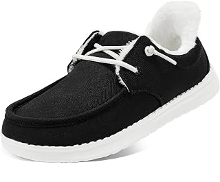 Slip On Shoes Women Loafers Orthopedic Fur Lined Warm Winter Canvas Boat Shoes Plantar Fasciitis Relief Maternity Pregancy Walking Sneakers for Travel