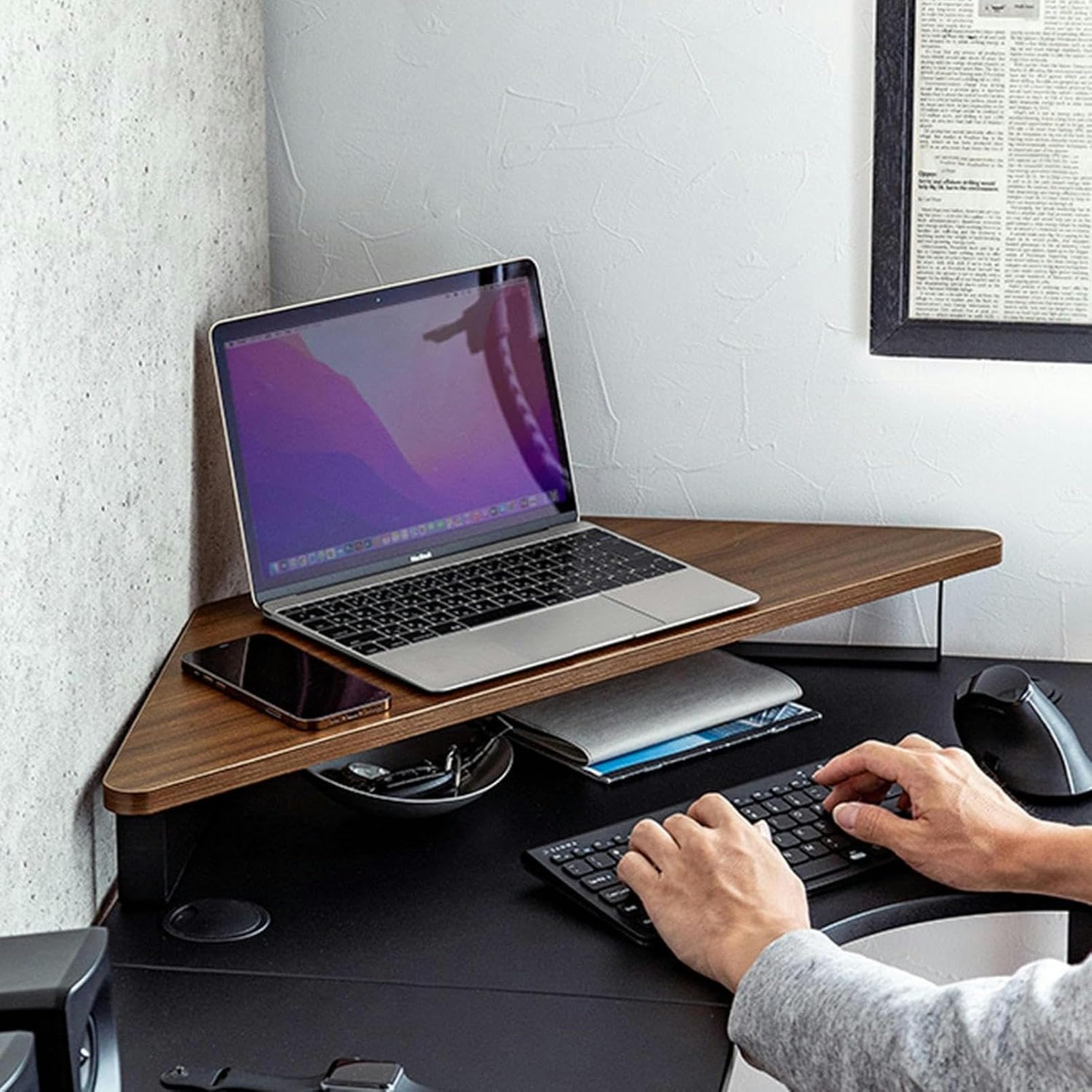 Support d'angle en Bois pour Moniteur de Bureau, Support d'angle Triangulaire pour Moniteur de Bureau, Support de Rangement Ergonomique pour Organisation d'ordinateur de Bureau