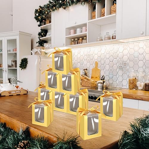 Miniatura 7 de Fulmoon Paquete de 50 cajas de regalo para copas de vino, caja de embalaje de regalo transparente para 9 onzas, caja de regalo de papel de vidrio