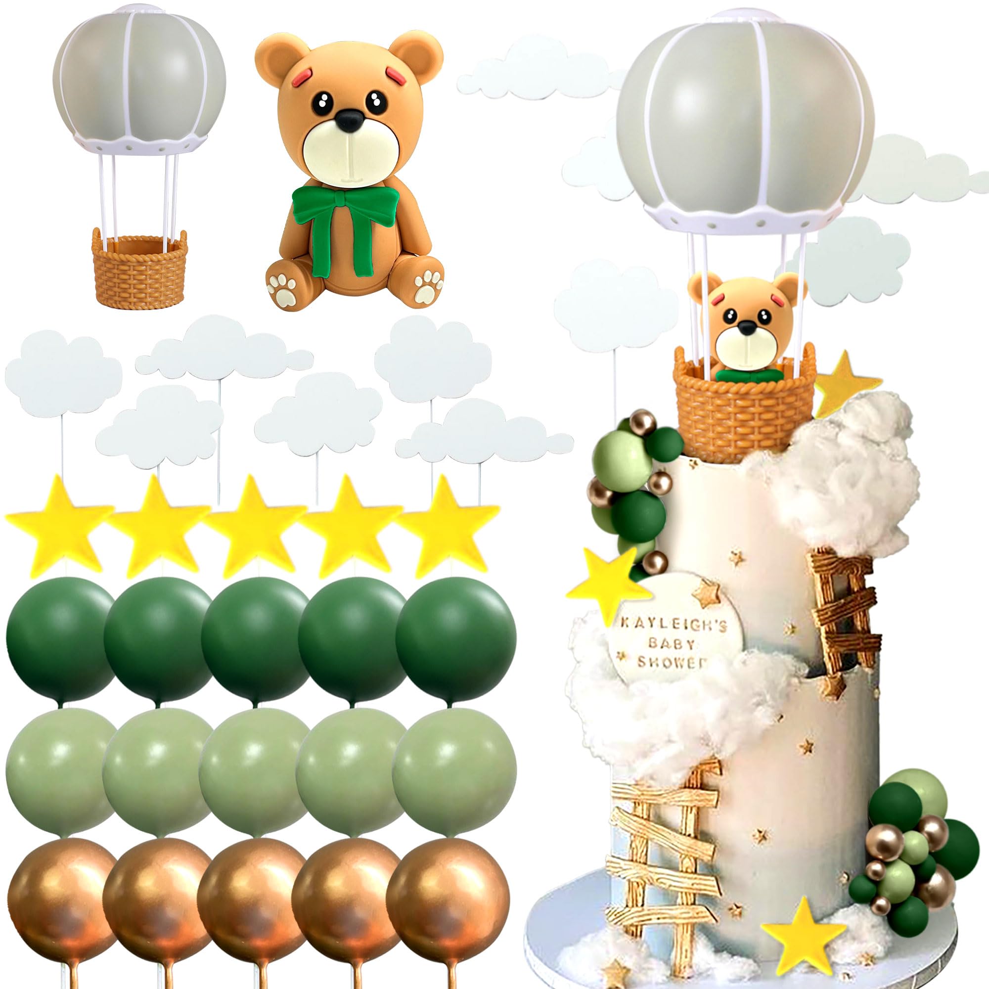 Snapklik.com : Sage Green Baby Shower Cake Topper Hot Air Balloons Cake ...