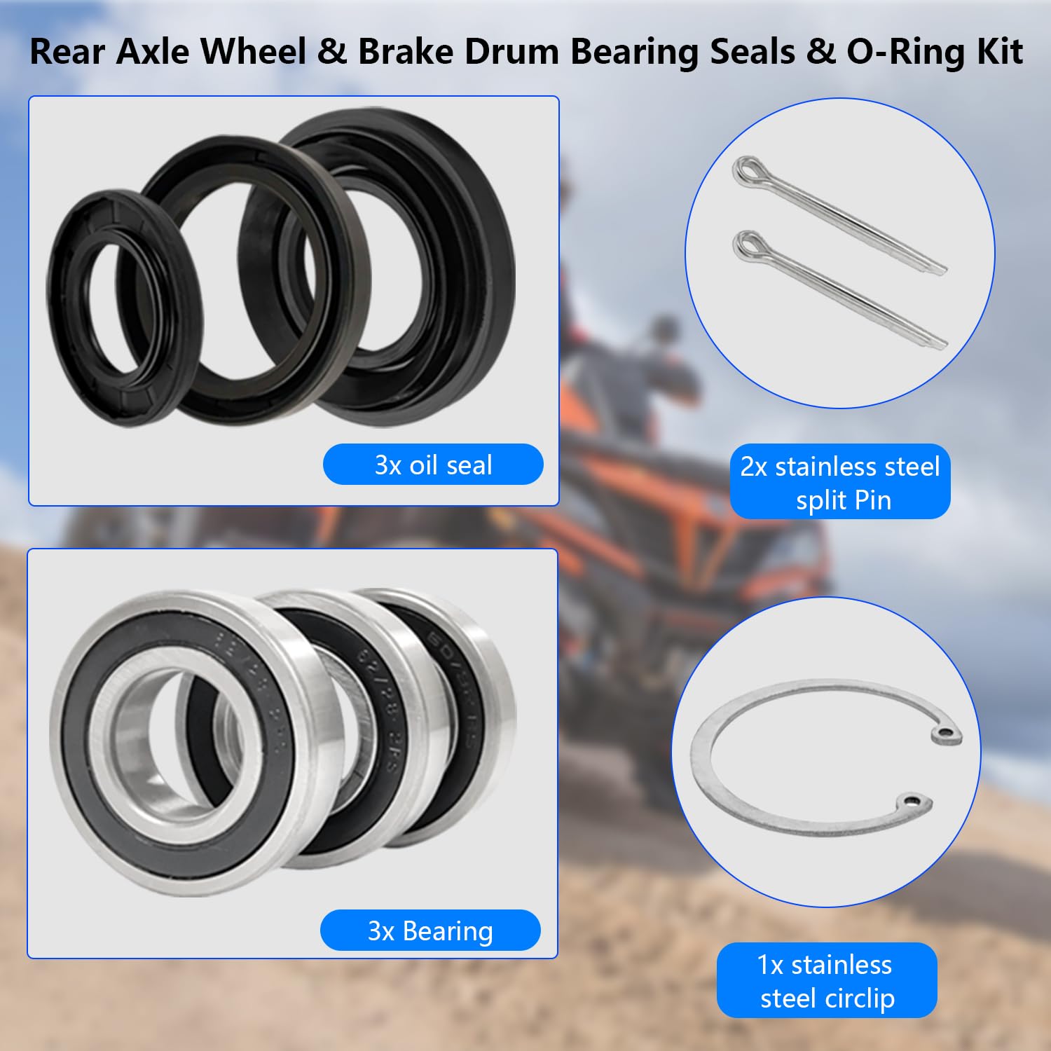 Rear Axle Brake Drum Wheel Bearings Seals Kit for Honda Rubicon 500 2005-2013 Rancher 350 400 500 2000-2014 Foreman 400 450 1995-2004