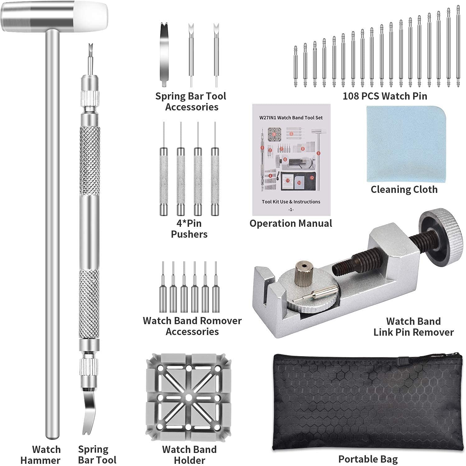 Kit De 3 Outils Pour Barrettes à Ressort De Montre - Double Tête - Pour Remplacer Et Ajuster Les Bracelets - Outils Horloger - 3