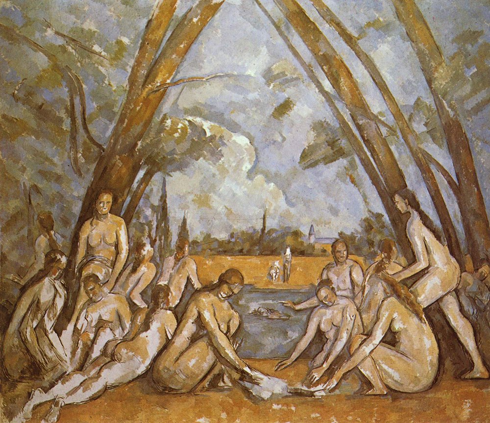 Tableau Paul Cezanne Nudes in Landscape moyen format encadré noir satiné