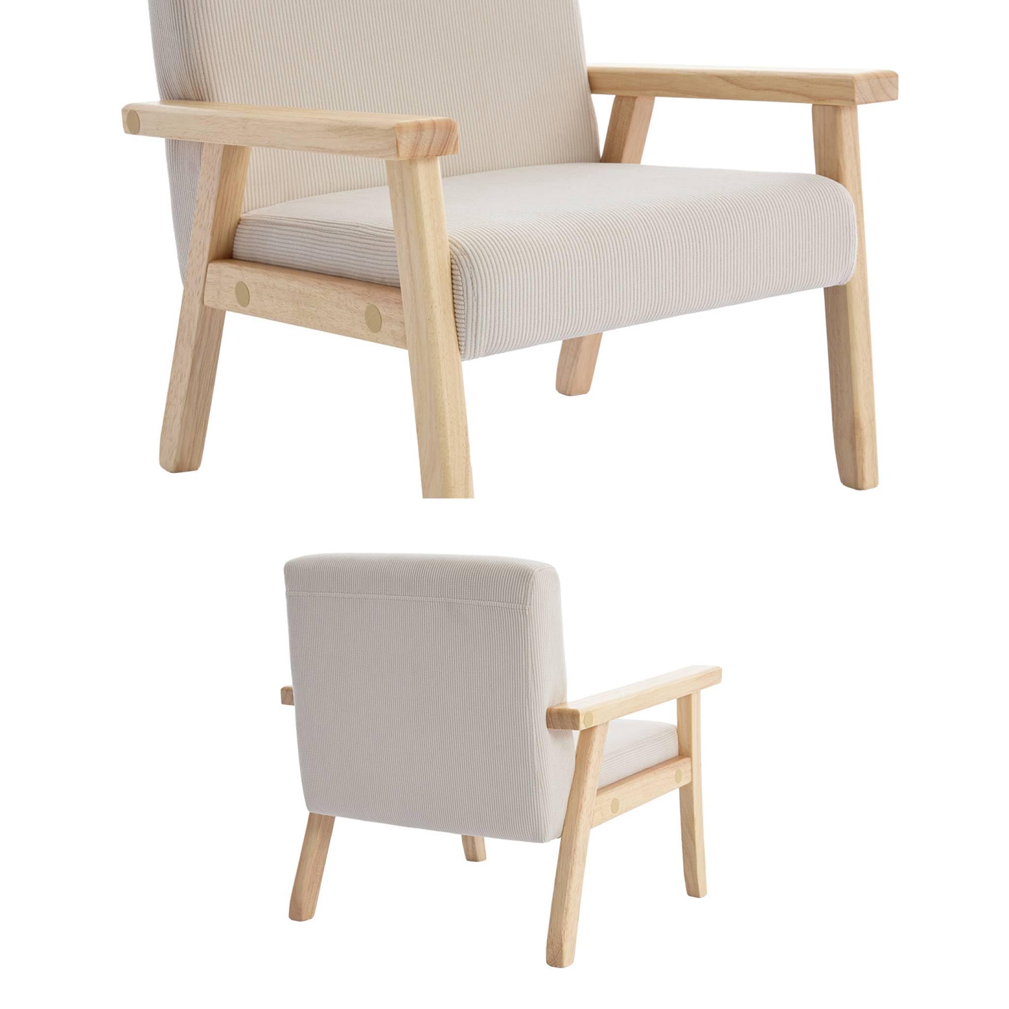 Alice's Garden sweeek - Fauteuil Enfant en Bois et Velours côtelé crème. ISAK L 47 x P 43.5 x H 50cm