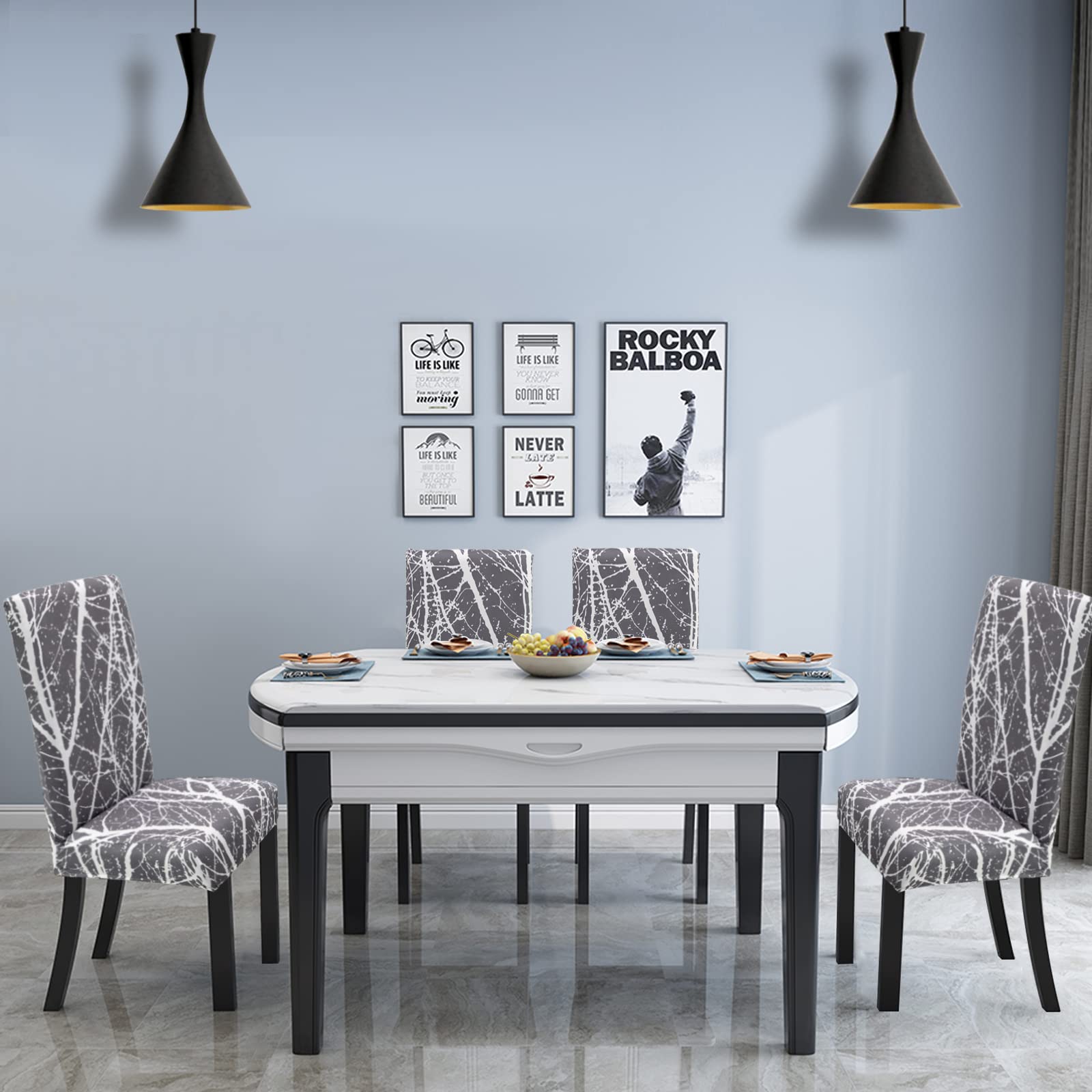 Jaotto Coprisedia Elasticizzati con Schienale 4 Pezzi, Fodere Coprisedie Universale per Sala da Pranzo Cucina, Moderno Coprisedia Lavabile Estraibile, Coperture per Sedie(Linea Grigia,4 Pezzi)