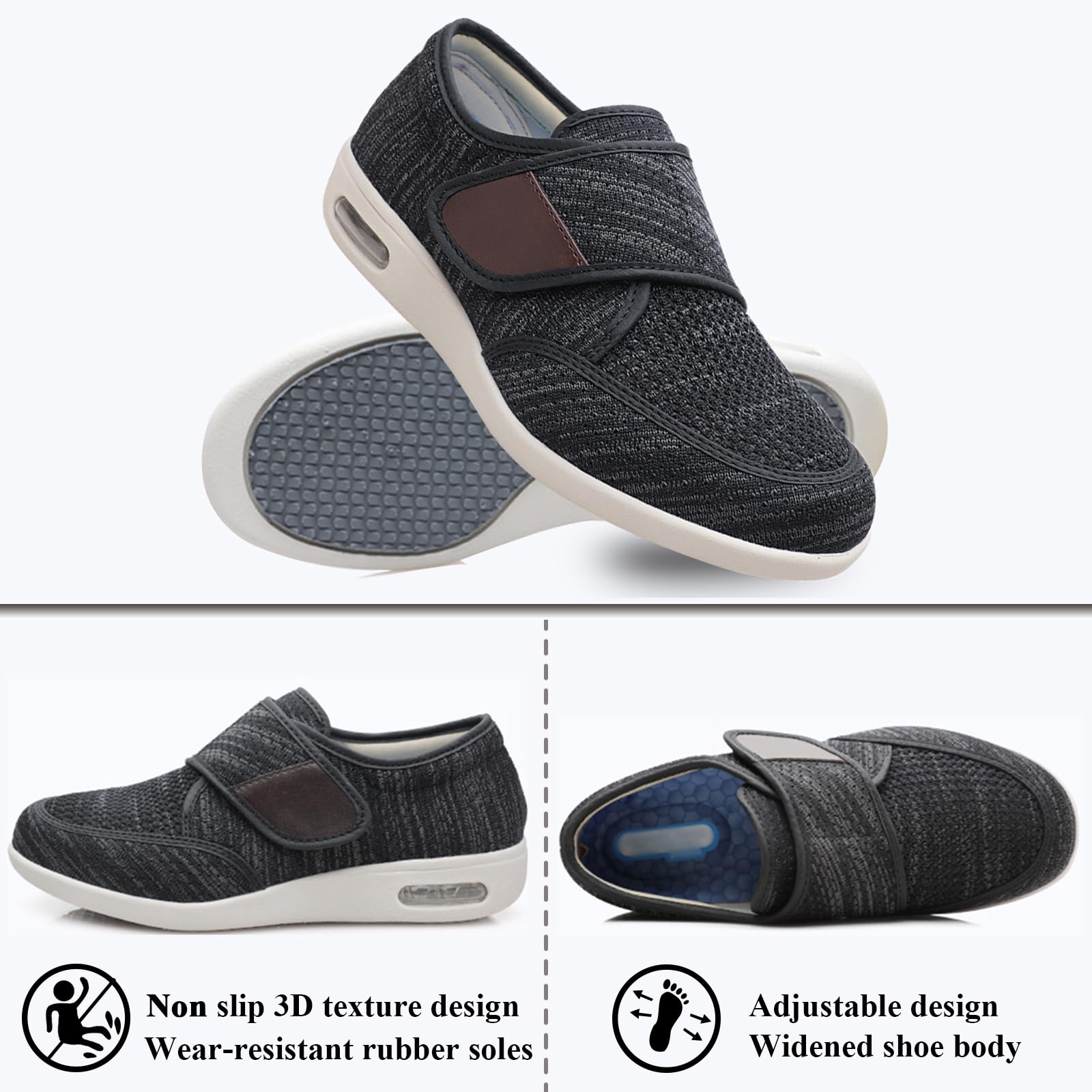 Zapatos para Diabéticos Hombres Mujeres Malla Zapatillas para Caminar de Ancho Ajustable Zapatos de Transpirables para Pies Hinchados
