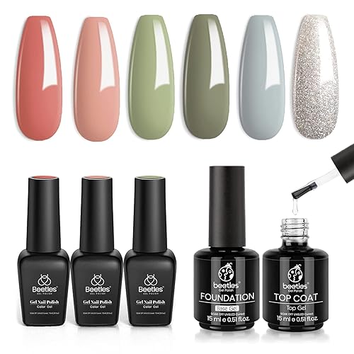 beetles Gel Polish SOUTHERN BELLE - Juego de 6 esmaltes de gel color verde coral, azul claro, lámpara de uñas con 2 piezas de 0.5 onzas líquidas